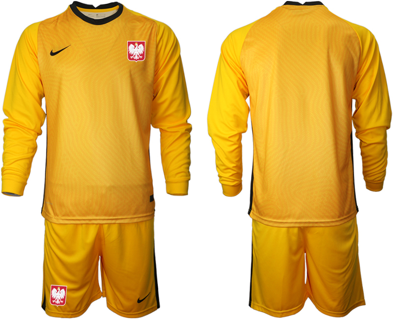 Men 2021 European Cup Poland yellow goalkeeper long sleeve soccer jerseys->spain jersey->Soccer Country Jersey